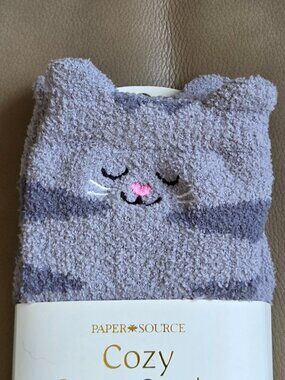 NWT Paper Source Women’s Gray Cozy Cat Crew Socks Fuzzy